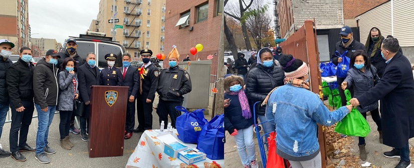 Bodegueros dominicanos NYC entregan pavos junto con agentes policiales